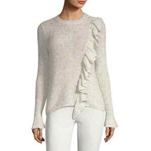 Rebecca Taylor Knit Wool Blend Ruffle Sweater Black White Bell Sleeve MSRP $375‎